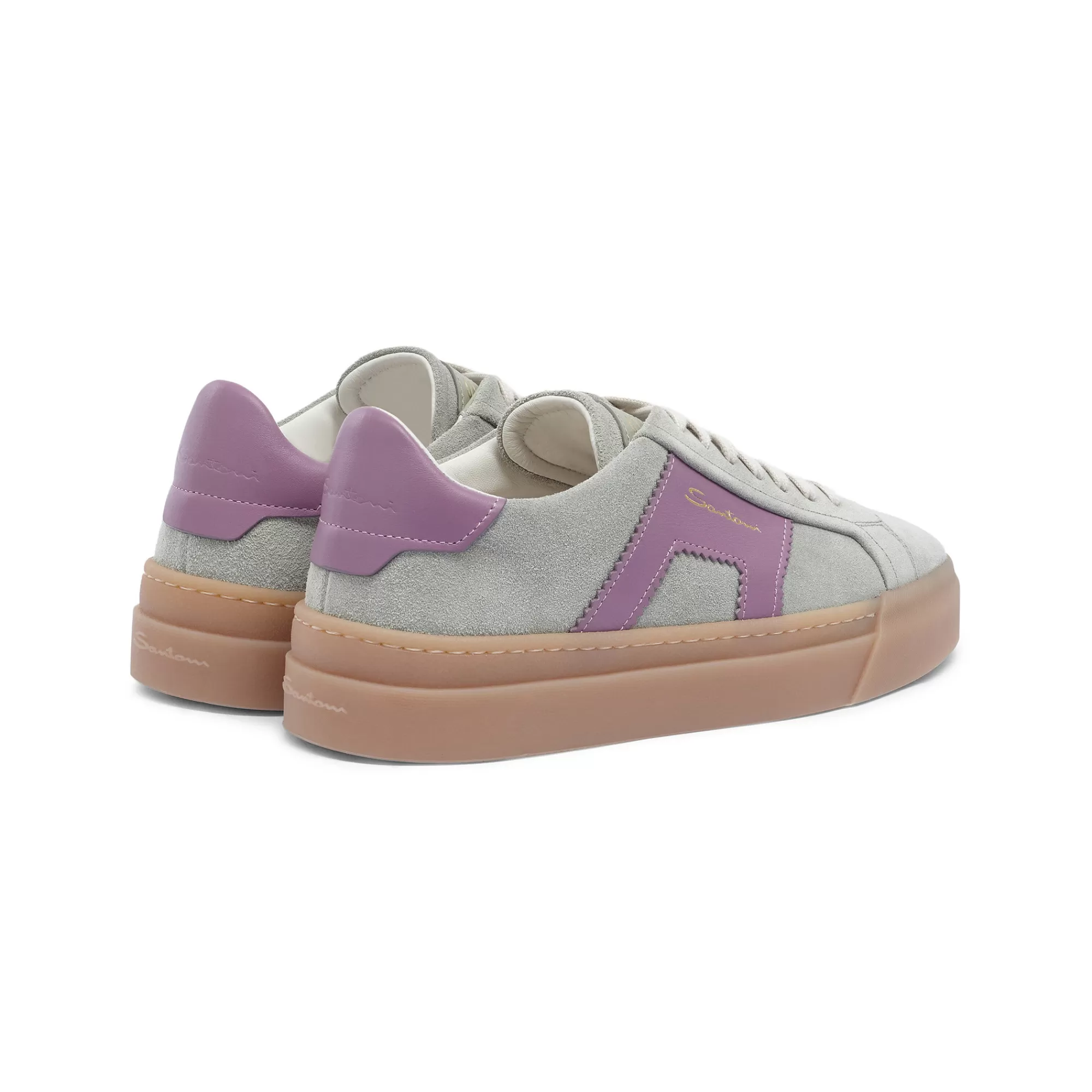 Shop Double buckle sneaker da donna in suede e pelle verde e viola Vedi tutte le calzature | Sneakers
