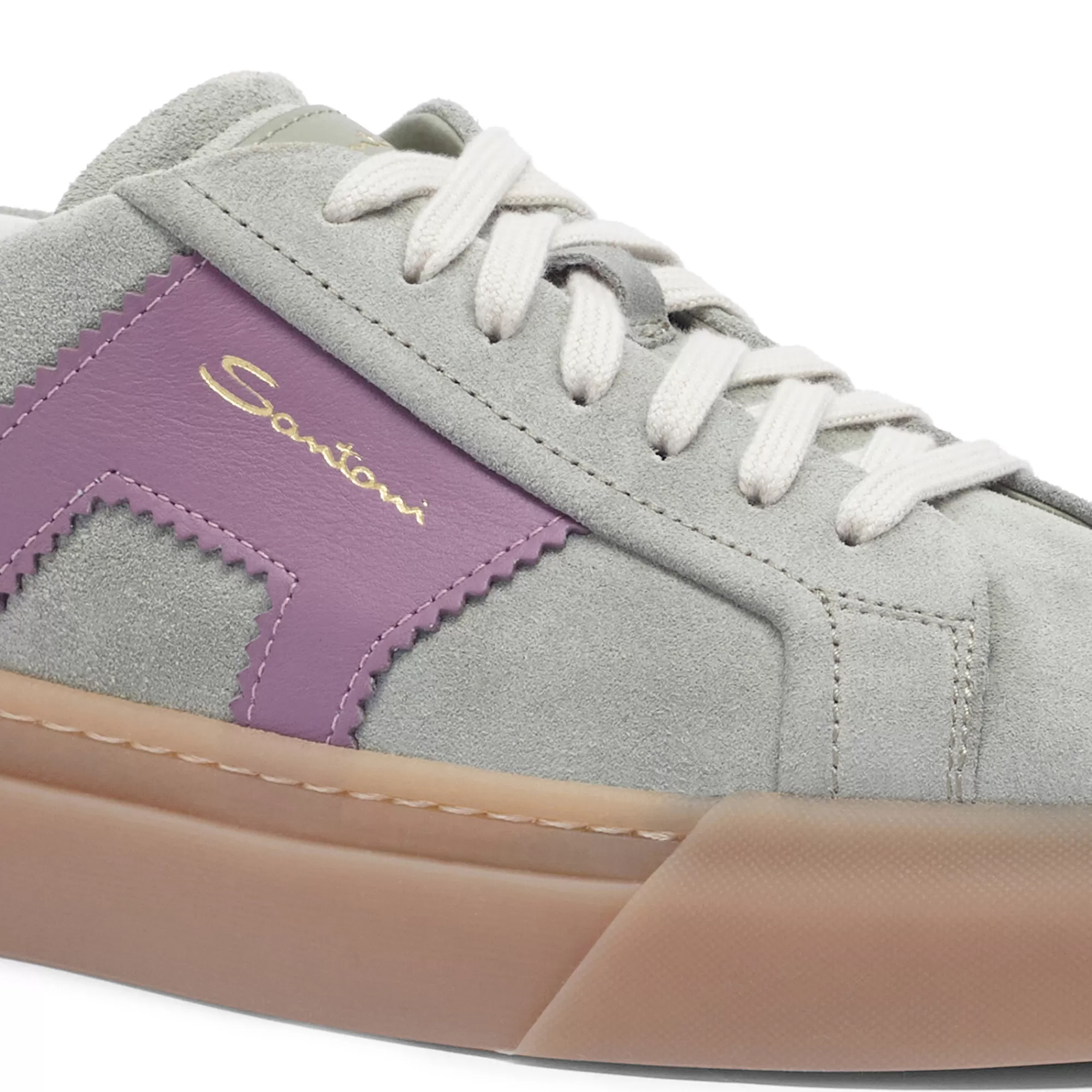 Shop Double buckle sneaker da donna in suede e pelle verde e viola Vedi tutte le calzature | Sneakers