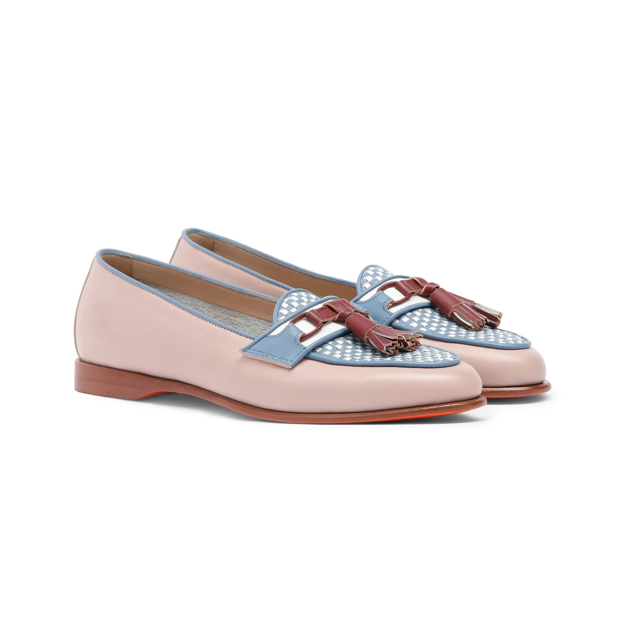 Clearance Mocassino Andrea con nappe da donna in pelle rosa ed azzurro Scarpe basse | Mocassini