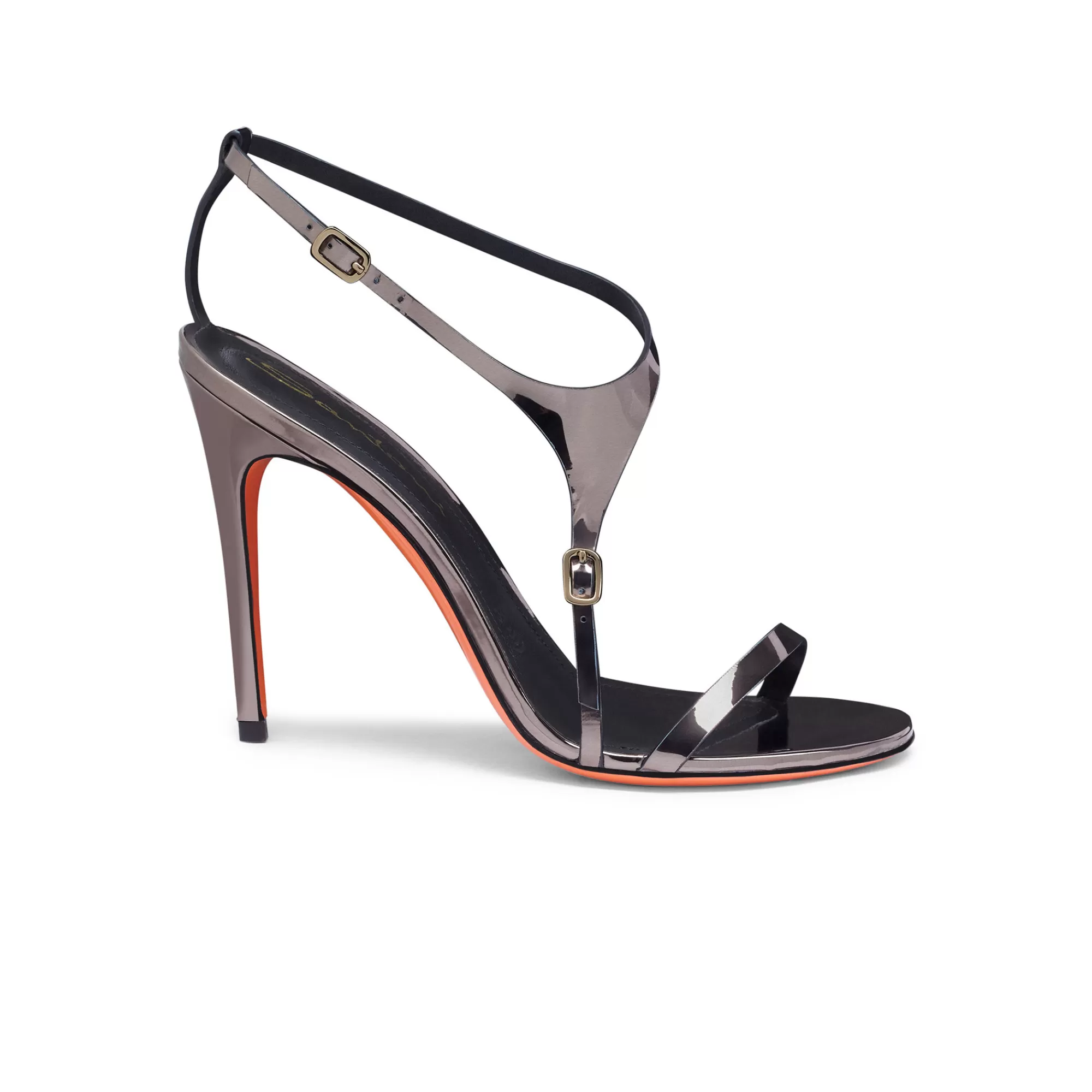 Store Sandalo tacco alto da donna in materiale specchiato color piombo Vedi tutte le calzature | Sandali